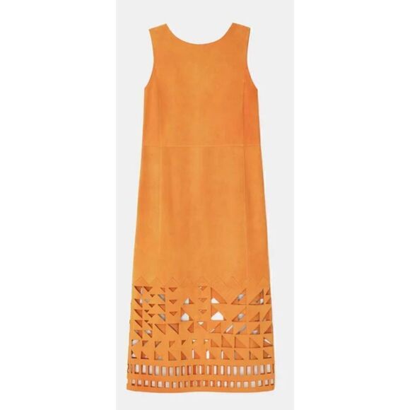 Lafayette 148 New York Dresses & Skirts - Lafayette 148 PATCHWORK LASER-CUT ITALIAN CALFSKIN SUEDE MIDI DRESS NWT Size 6